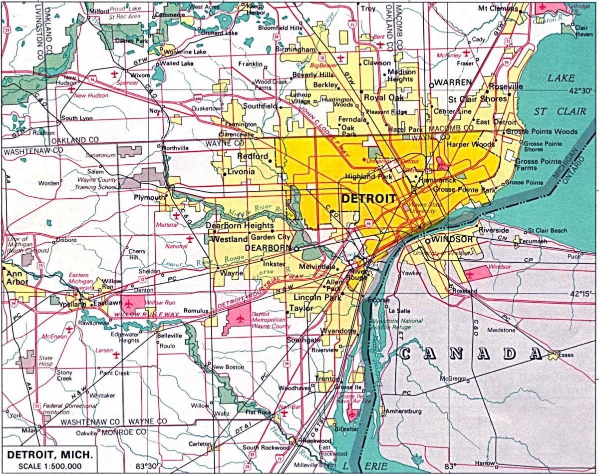 vùng ngoại ô của Detroit bản đồ