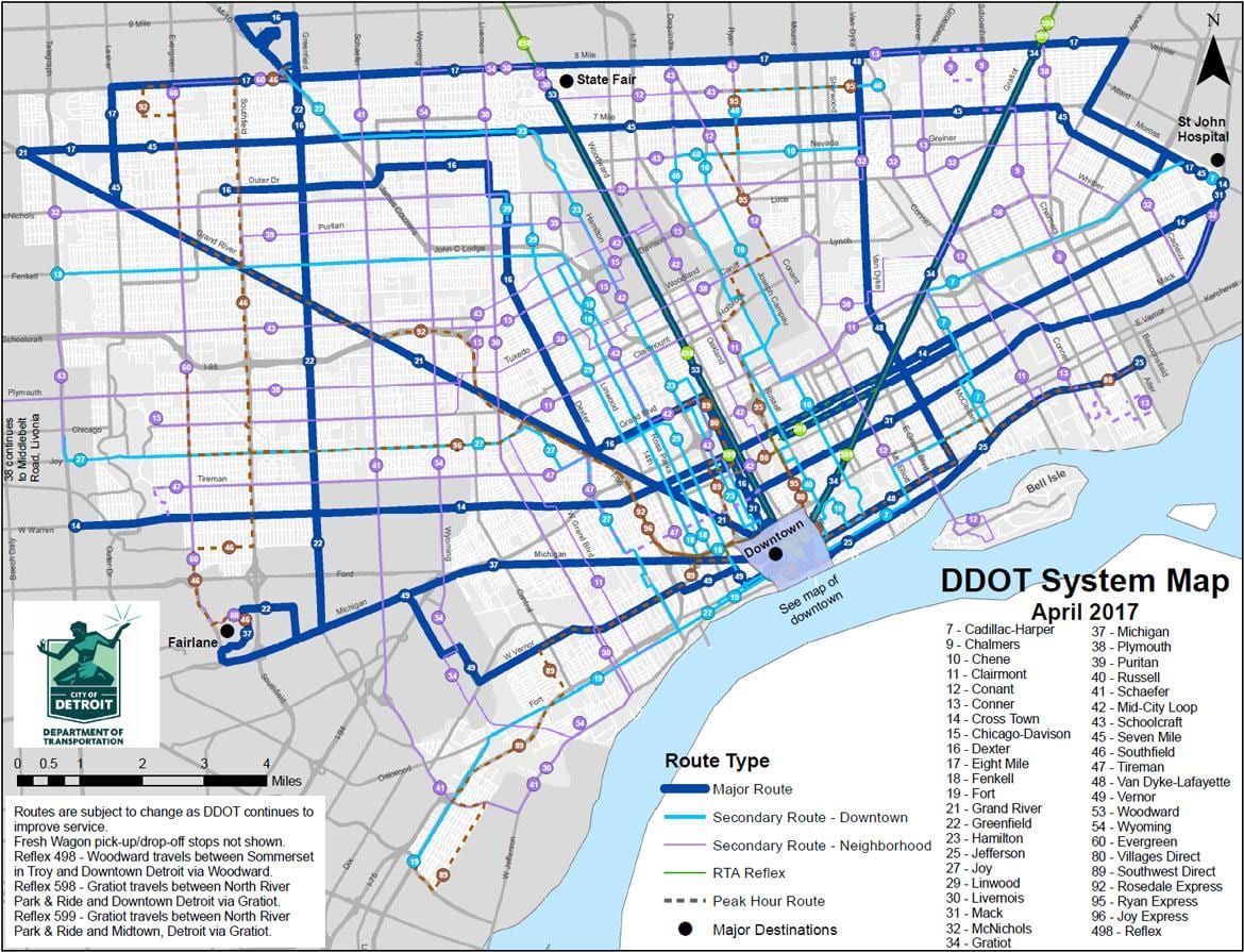bản đồ của Detroit xe Buýt