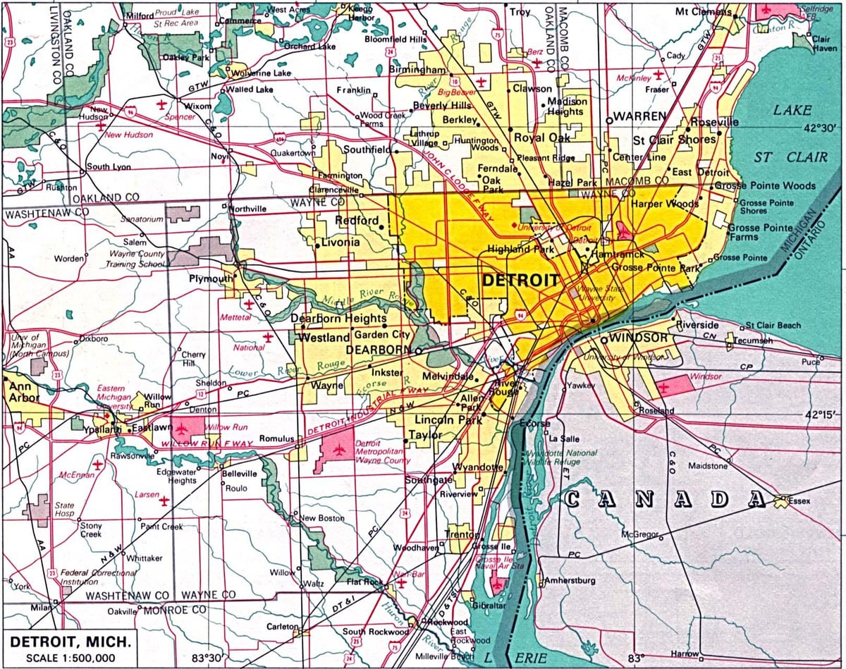 bản đồ của ngoại ô Detroit